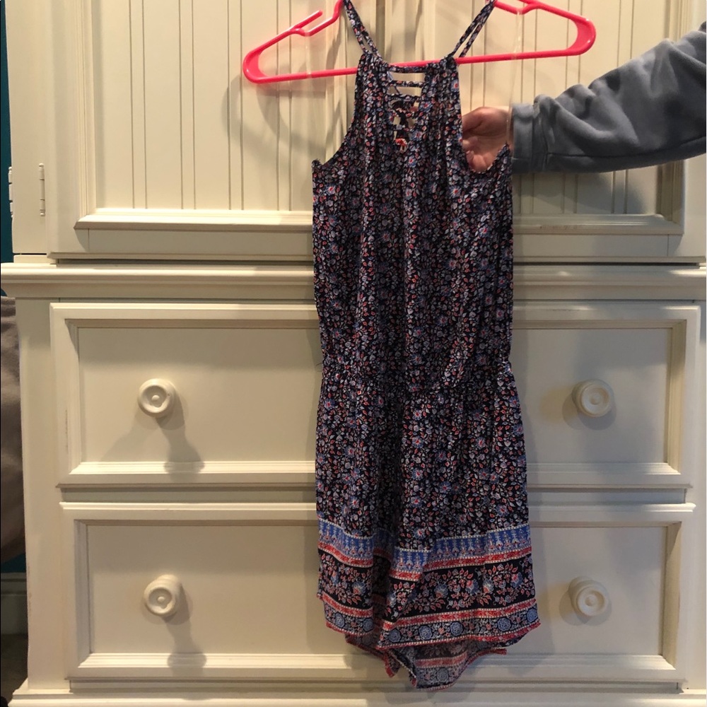 Navy Floral Halter Romper